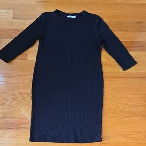 Lush Black 3/4 Lenght Ribbed Knit Dress